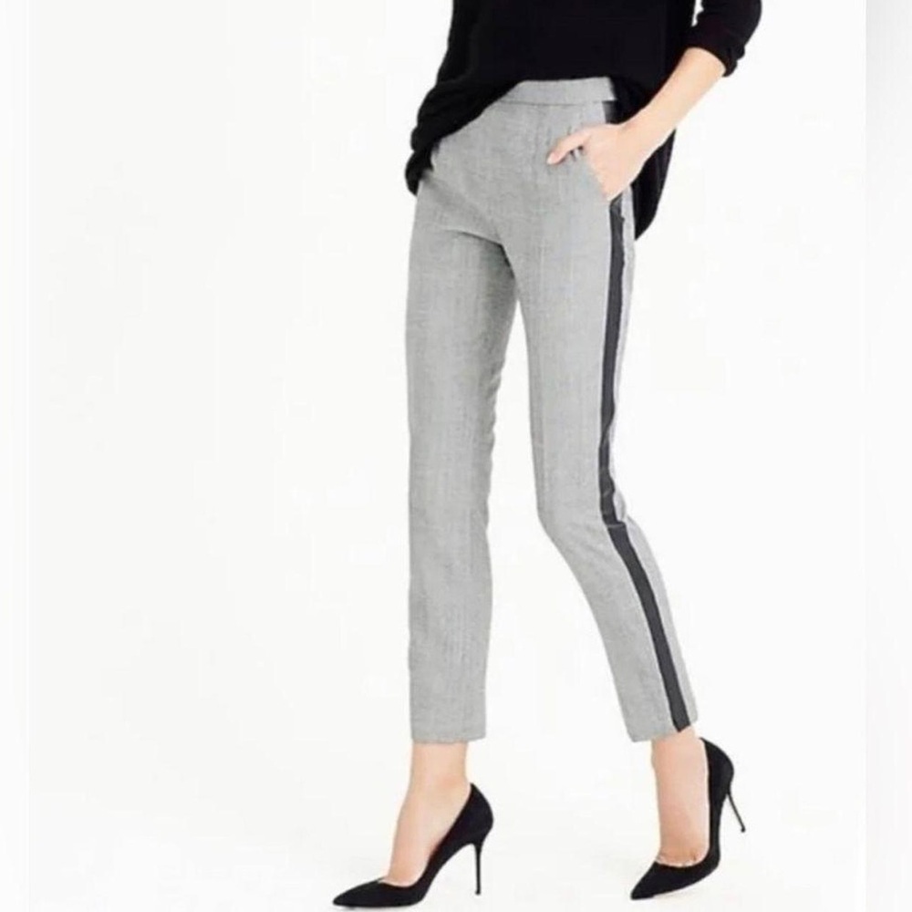 J. Crew Martie Glen Plaid Faux Leather Tuxedo Stripe Pants Women’s Size 2 Office